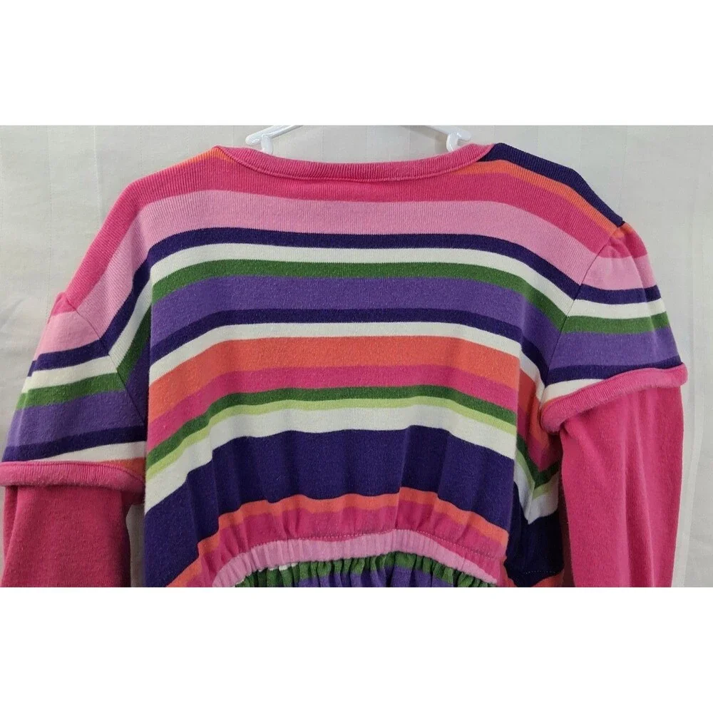 Gymboree Falling For Feathers Striped Dress Size 7 Colorful 3D Flowers